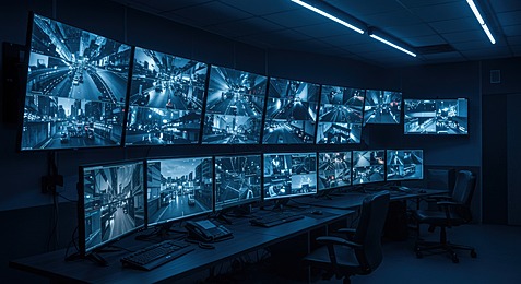 Operations team monitoring surveillance system health